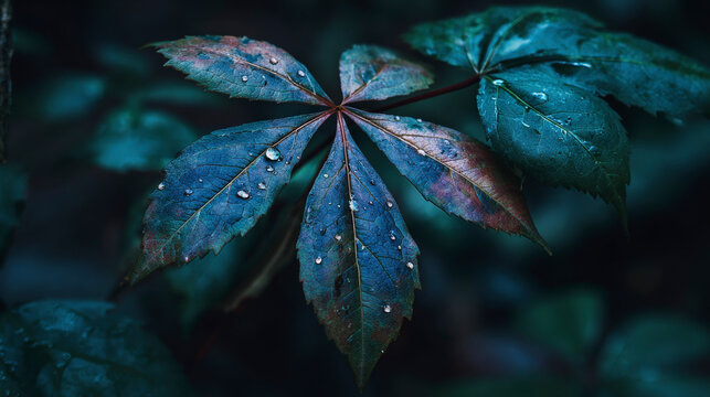 A leaf with water droplets on it