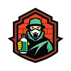 Urban graffiti artist with spray can and mask action Vector illustration