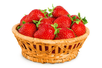 Strawberry in a wicker basket isolated on white background