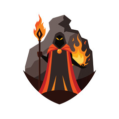 Volcano mage with molten cape and blazing staff Vector illustration