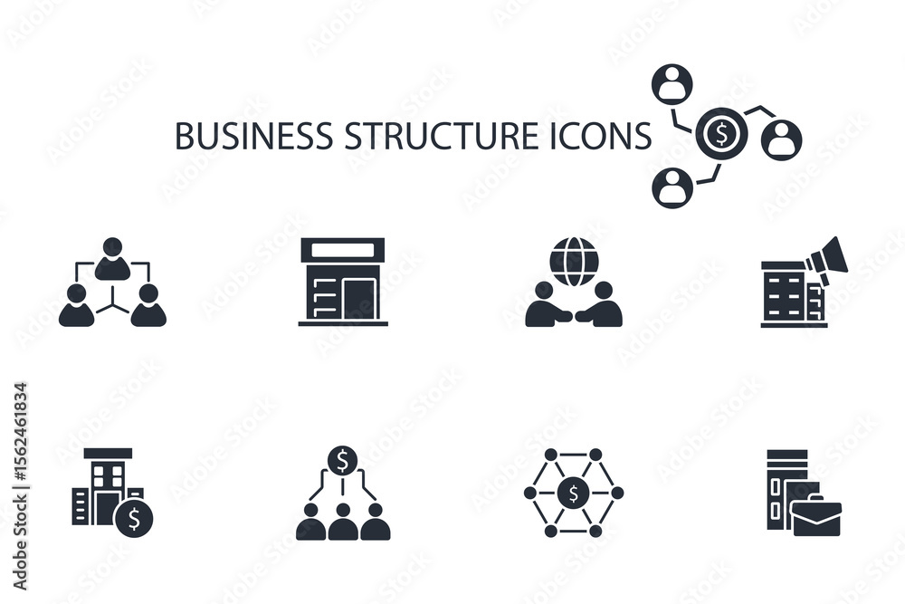Poster business structure icon set. business structure set vector.editable stroke.linear style sign for use