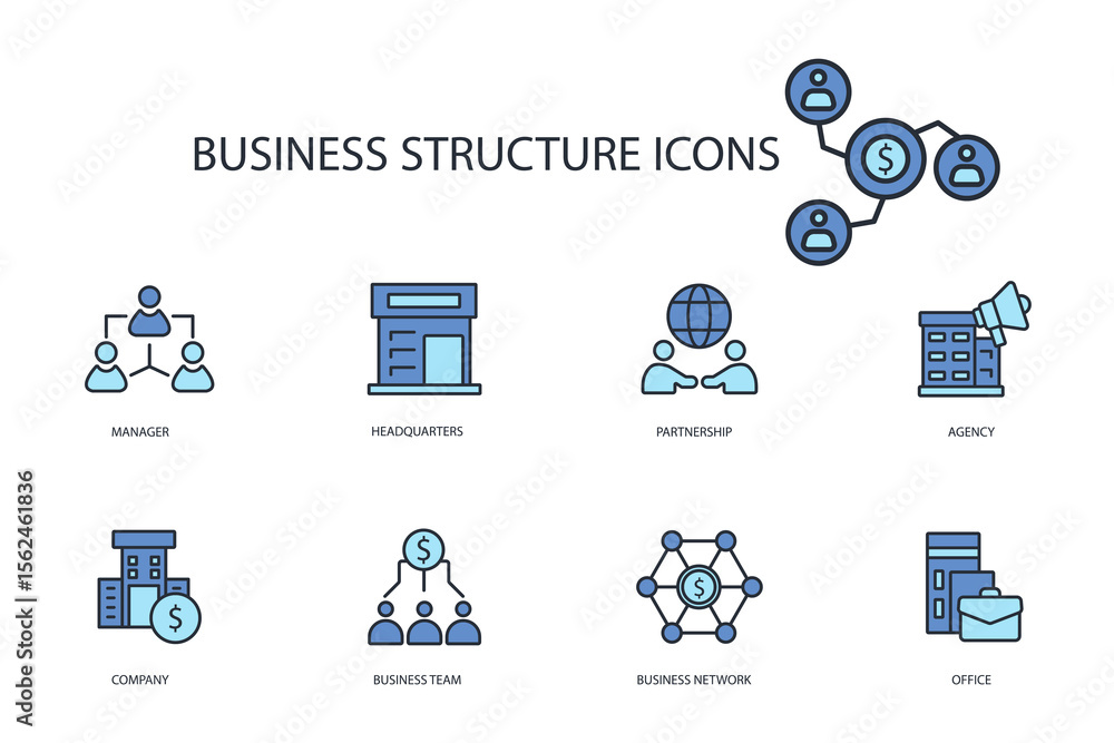Poster business structure icon set. business structure set vector.editable stroke.linear style sign for use