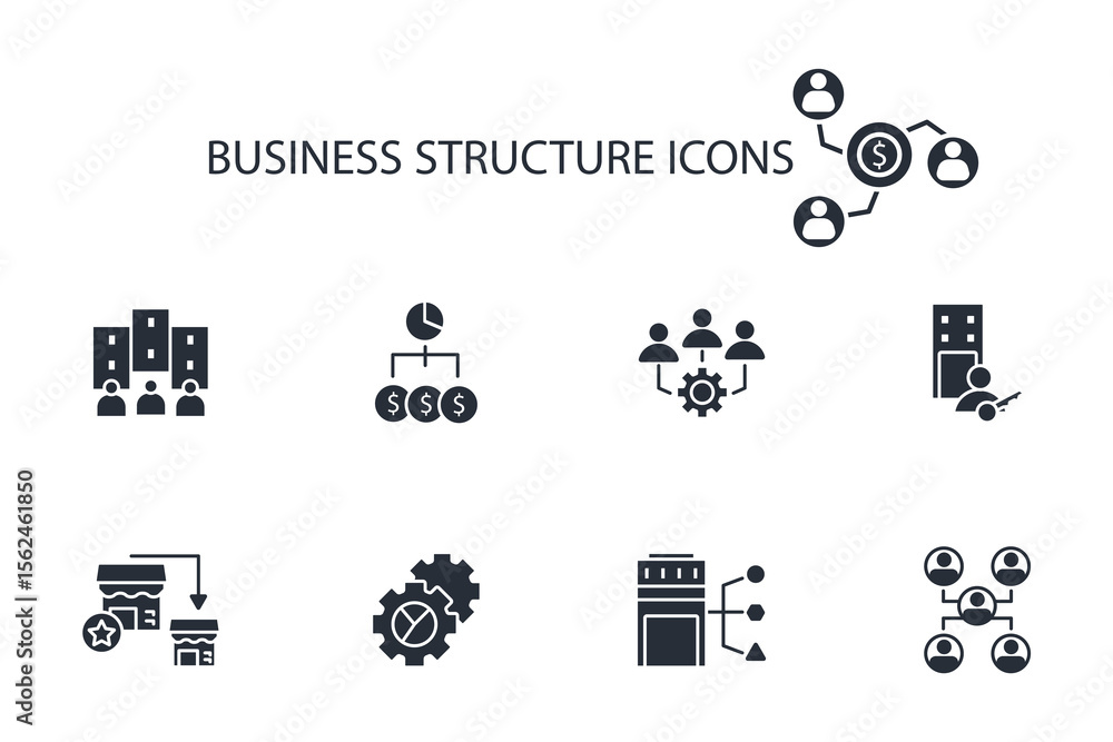 Poster business structure icon set. business structure set vector.editable stroke.linear style sign for use