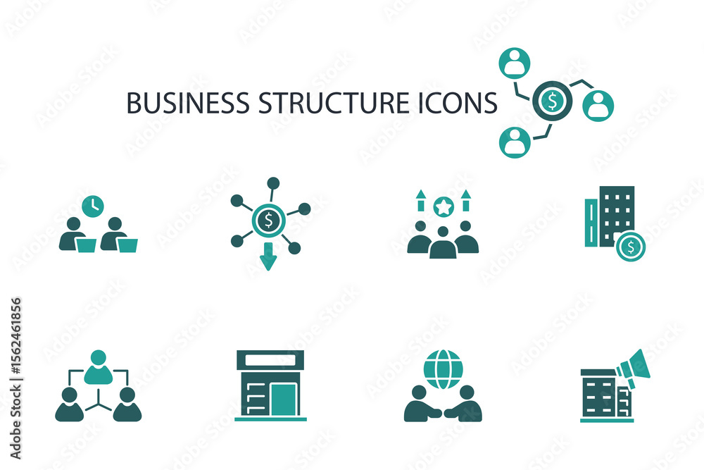 Poster business structure icon set. business structure set vector.editable stroke.linear style sign for use