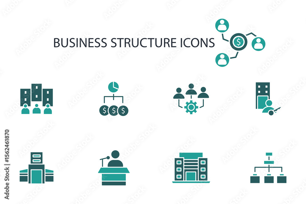 Poster business structure icon set. business structure set vector.editable stroke.linear style sign for use