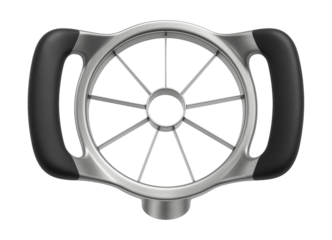 A manual apple slicer with a simple corer design, perfect for quickly preparing apples for a fruit salad in a private home.