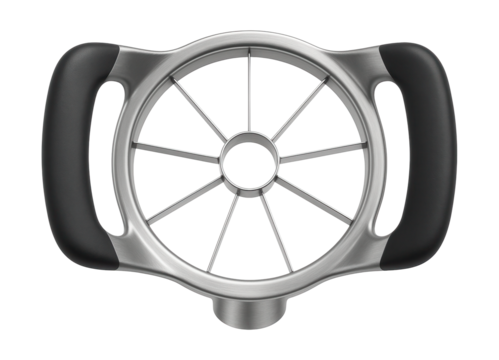 A manual apple slicer with a simple corer design, perfect for quickly preparing apples for a fruit salad in a private home.