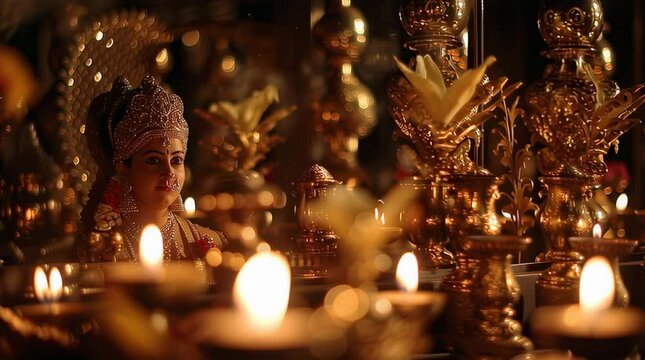 Goddess Statue Illuminated by Candlelight