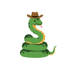 A coiled snake with a small cowboy hat