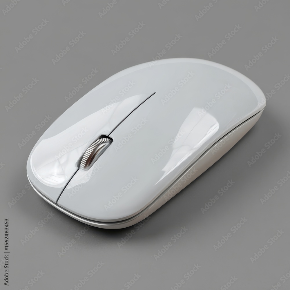 Poster modern white wireless computer mouse with scroll wheel isolated on white background
