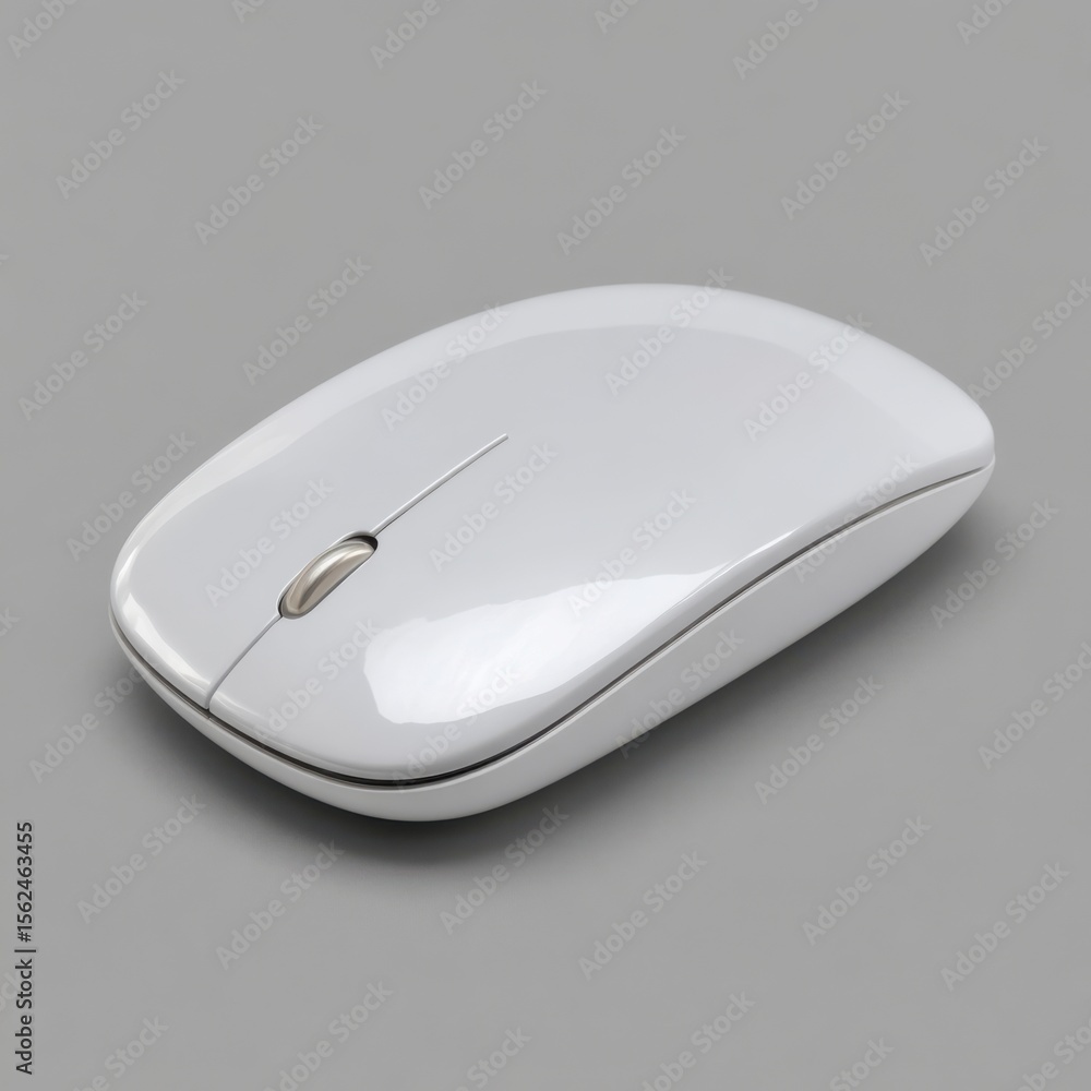 Poster sleek white wireless computer mouse with a silver scroll wheel isolated on white background
