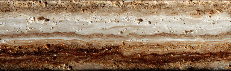 Obraz premium Travertine stone slab with horizontal beige and amber bands and fine porous texture