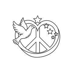 Dove peace symbol with stars and crescent moon isolated on transparent background