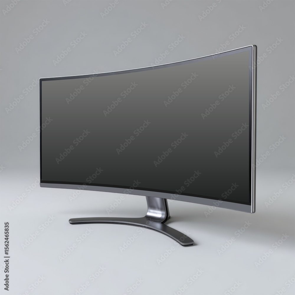 Poster modern curved computer monitor display screen isolated on white background