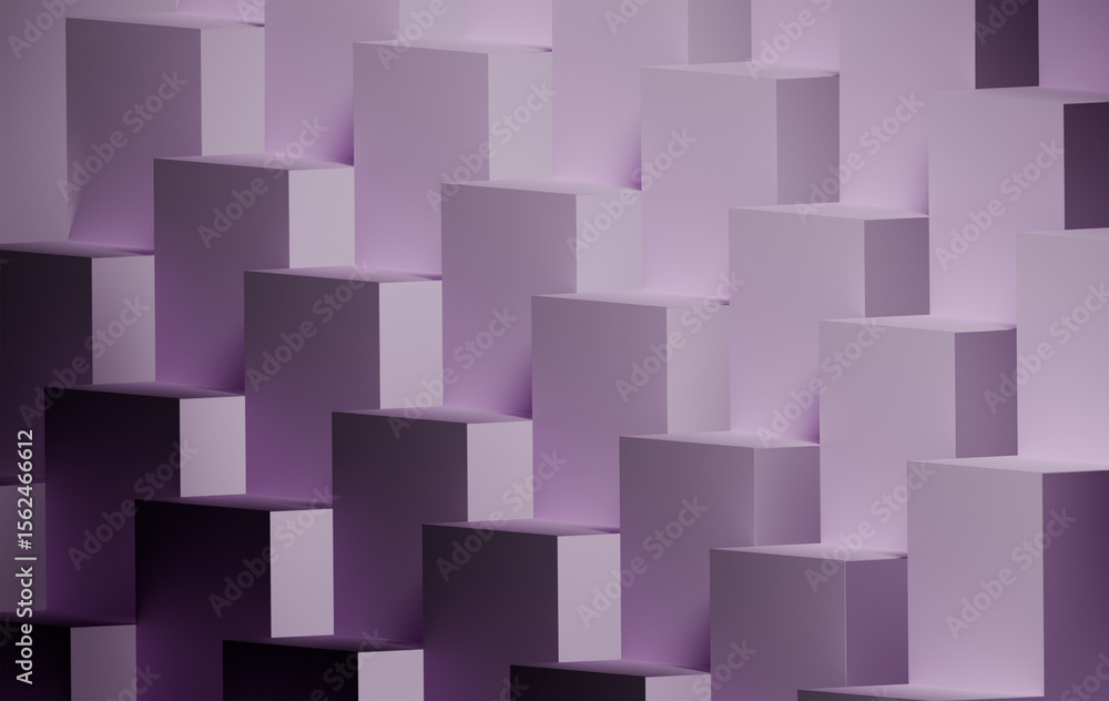 Poster abstract purple 3d geometric cubes background - modern lavender cubic pattern with dimensional block