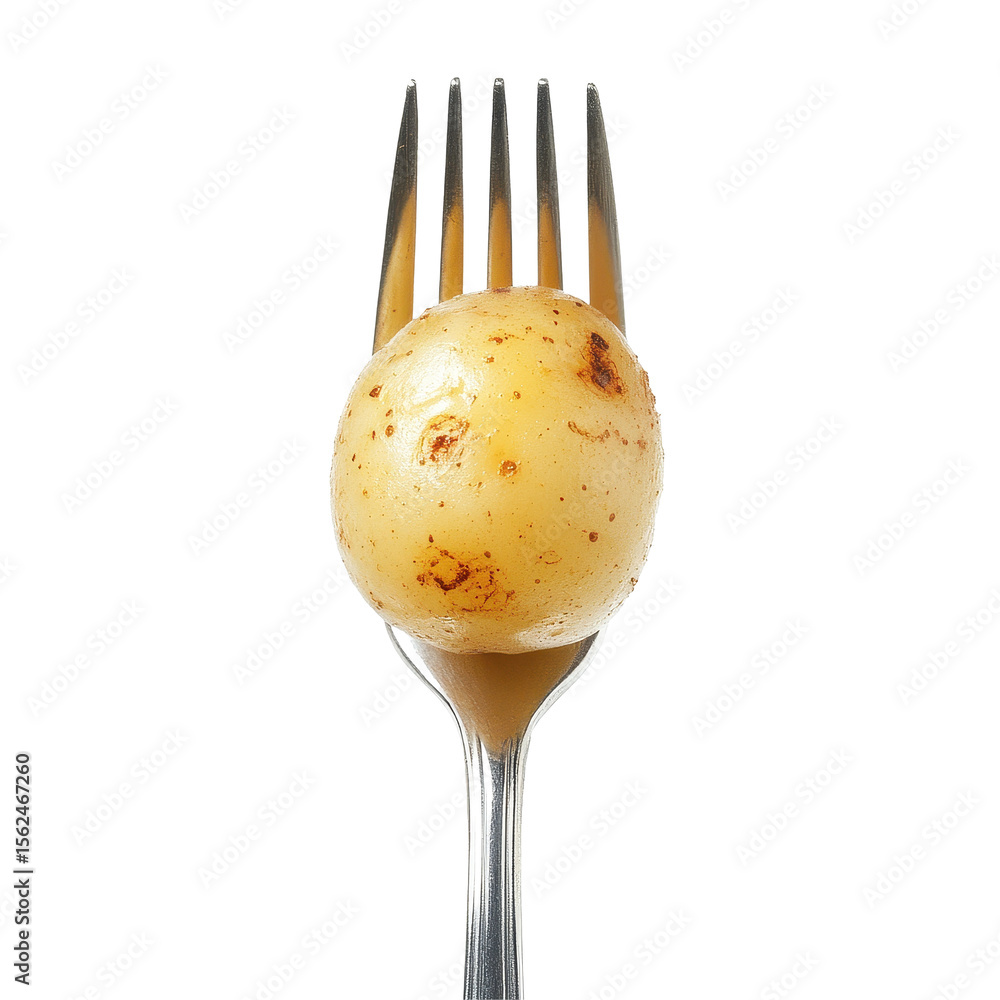 Poster potato on a fork isolated with transparent background showcasing simplicity in culinary presentation
