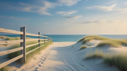 Coastal Dune Pathway: Leading to the Serene Beach and Azure Ocean Horizon