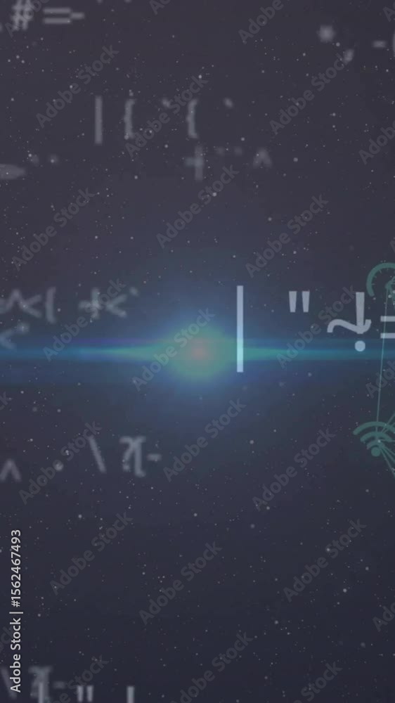 Poster animation of data processing over network of connections with icons on black background
