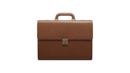 Photo of a classic brown leather briefcase isolated on transparent background