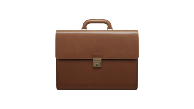 Photo of a classic brown leather briefcase isolated on transparent background