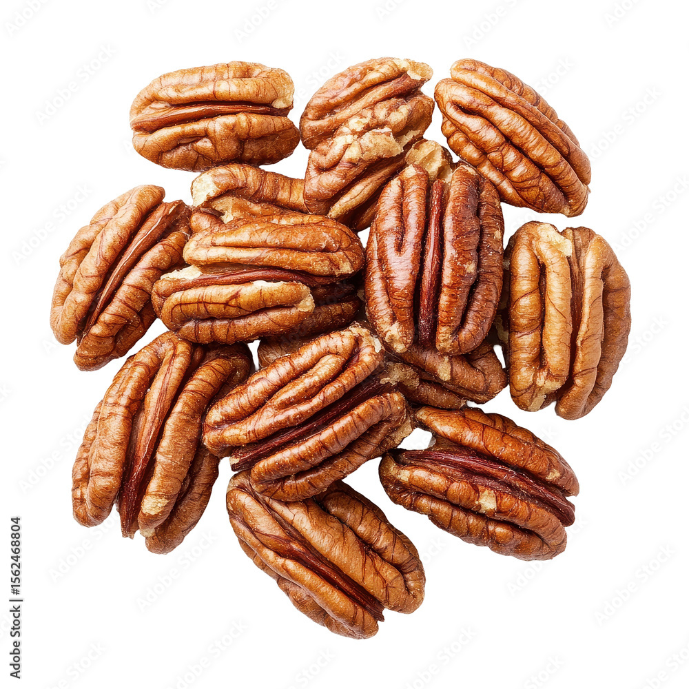 Aufkleber pecan nuts arranged neatly on a transparent background showcasing their rich texture and color, peca