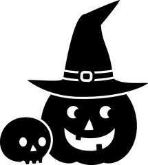 Halloween pumpkin with witch hat silhouette.
Halloween pumpkin silhouette vector.
Jack o lantern pumpkin for halloween silhouette.
Transparent background. SVG file.