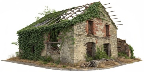 Fototapeta premium Overgrown Ruin Stone House 3D Model, 3D Model, Stone House