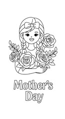 Cute girl holding roses for mothers day isolated on transparent background