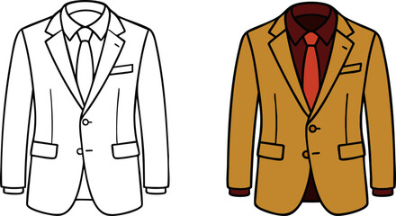 Outline and Colored Versions of Formal Business Suits for Coloring Books: Discover Your Creative Style with Tailored Wardrobe Inspiration