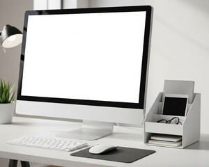 Fototapeta premium Workstation Mockup With Desktop Computer And Organizer