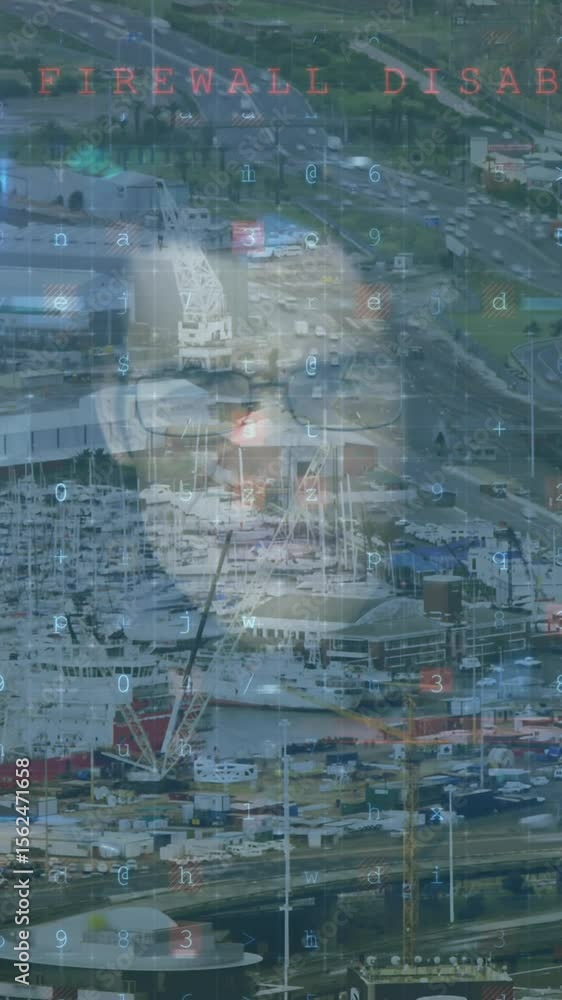 Poster animation of data processing over caucasian hacker