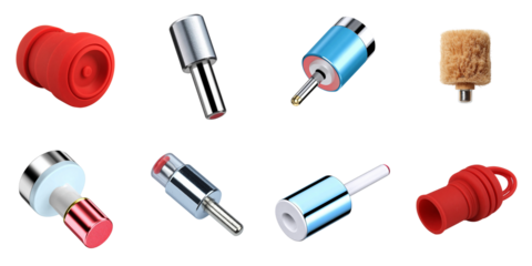 Set of dust plugs protective on white background, electronic accessory