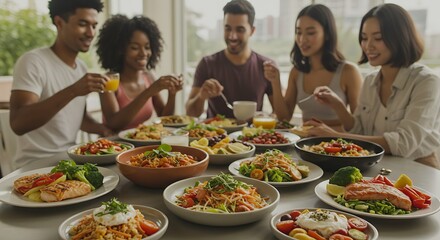Diverse Group of Friends Enjoying a Delicious Meal Together