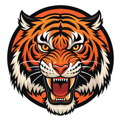 Powerful Tiger Head Illustration Fierce Orange Stripes, Glowing Eyes