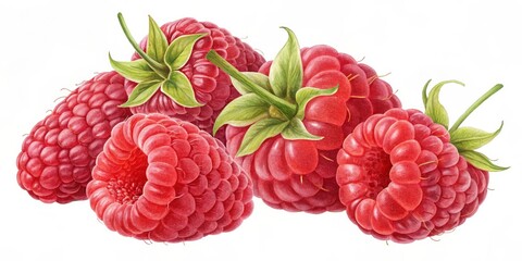 Watercolor Raspberries Illustration Close-up of Red Berries, Fruit, Nature Raspberry, Berries