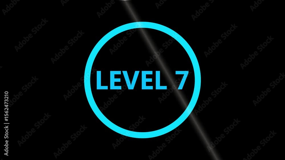 Poster level 7 text animation. level eight text font, level up text animation. level- 7 text animation