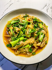 Stir-Fried Bok Choy and Shredded Mushroom in Savory Sauce