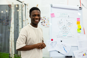 Creative professional presenting strategy on whiteboard