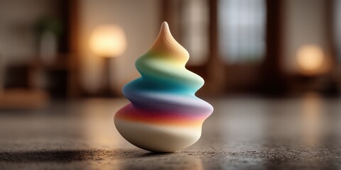 Obraz premium Vibrant Rainbow Spiral Kinetic Toy or Spinning Top with Smooth Texture in Cozy Room Lighting