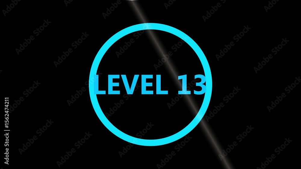 Aufkleber level 13 text animation. level eight text font, level up text animation. level- 13 text animation