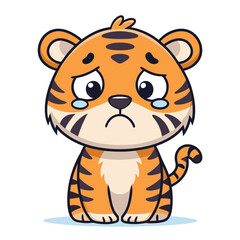 Obraz premium Adorable Sad Tiger Cub Cartoon Illustration