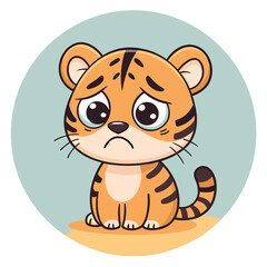 Adorable Sad Tiger Cub Cartoon Illustration