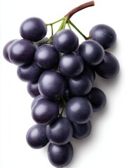 Fototapeta premium A close-up of a bunch of dark purple grapes highlights their glossy texture, perfect for food blogs, recipe books, or health articles focusing on nutrition and benefits of fruits,