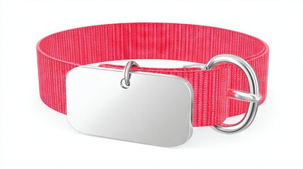 Bright pink collar with a shiny metal tag, designed for pets, showcasing a modern and stylish accessory for dogs or cats, perfect for identification and personalization