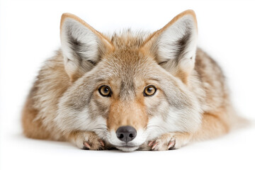 Fototapeta premium Coyote wildlife portrait with fur, ears, and eyes in natural forest setting, alert and wild gaze
