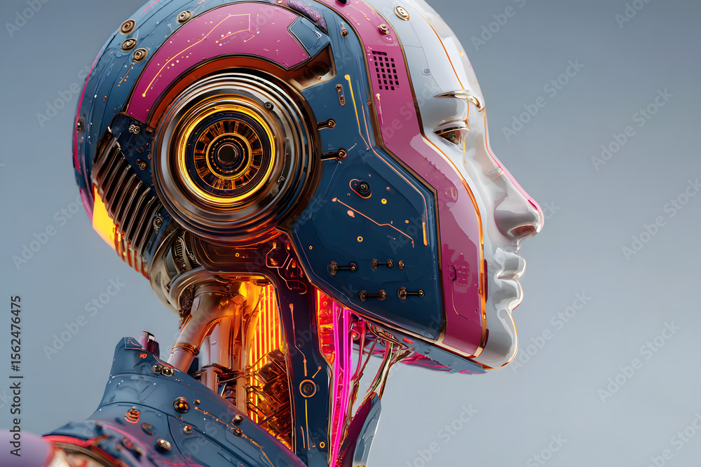 Poster futuristic ai chatbot icon concept with abstract human interface design