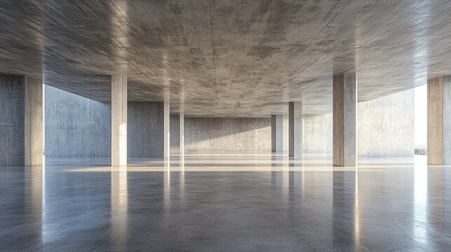 Empty, modern concrete hall