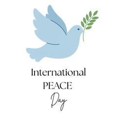 Celebrate International Peace Day with a dove holding an olive branch, a symbol for unity, perfect for posters or social media designs.