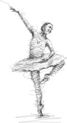 Fototapeta premium Scribble line art of graceful ballerina dancing in classical pose