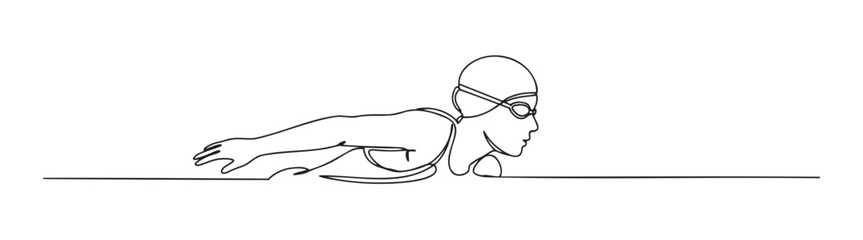 Swimmer gliding in freestyle stroke in a minimalist outline design
